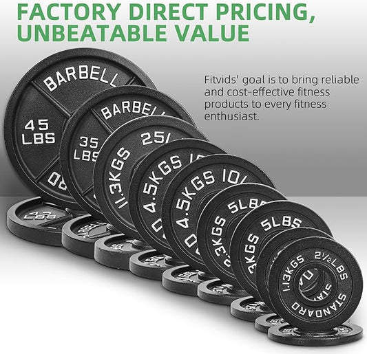 2-Inch Olympic Cast Iron Weight Plate for Strength Training & Weightlifting, Multiple Sizes
