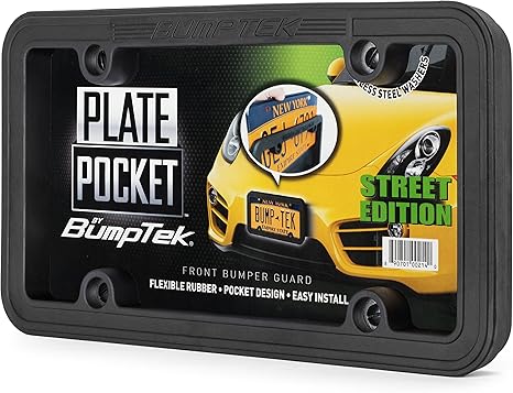 Plate Pocket by BumpTek - Flexible Rubber Front Bumper Guard, Front Bumper Protection, License Plate Frame. Cushions Parking Bumps! (Street Edition)