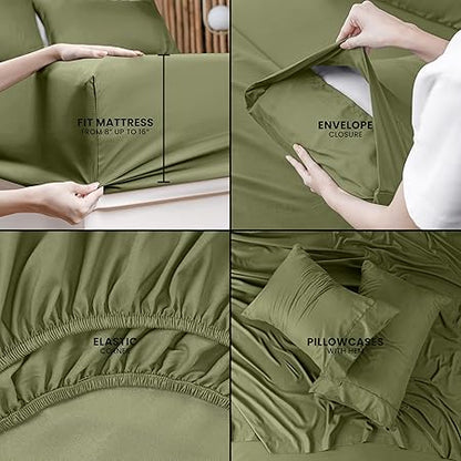 Utopia Bedding Full Bed Sheets Set - 4 Piece Bedding - Brushed Microfiber - Shrinkage and Fade Resistant - Easy Care (Full, Olive)