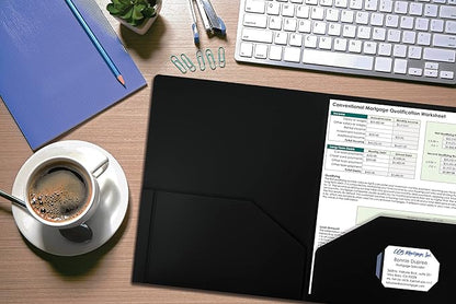 Better Office Products Heavyweight Plastic 2 Pocket Portfolio Folder, Letter Size Poly Folders 24 Pack (Black)