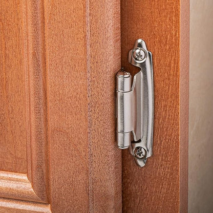 DecoBasics Cabinet Hinges Brushed Nickel for Kitchen Cabinets Doors (25 Pair -50 Pcs) -1/2" Overlay (Variable) -Self Closing Kitchen Cabinet Hinges Flush Mount w/Silicon Bumpers & Hardware Screws