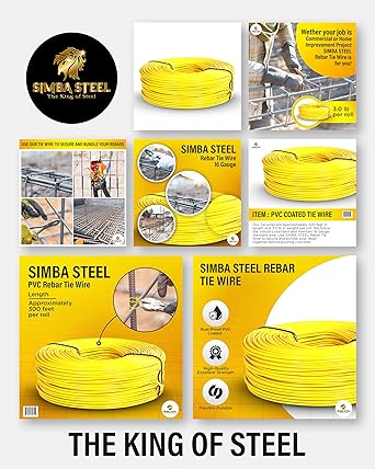 PVC Rebar Tie Wire  16 Gauge  3.0lb Roll  Approx. 300 ft Length  Rust-Proof PVC Coated  Excellent Strength  Flexible  Durable (Yellow PVC Coated, Pack of 1)