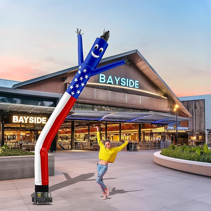 LookOurWay Air Dancers Inflatable Tube Man Attachment - 20 Feet Tall Wacky Waving Inflatable Dancing Tube Guy for Business Promotion - Blower Not Included - American Flag