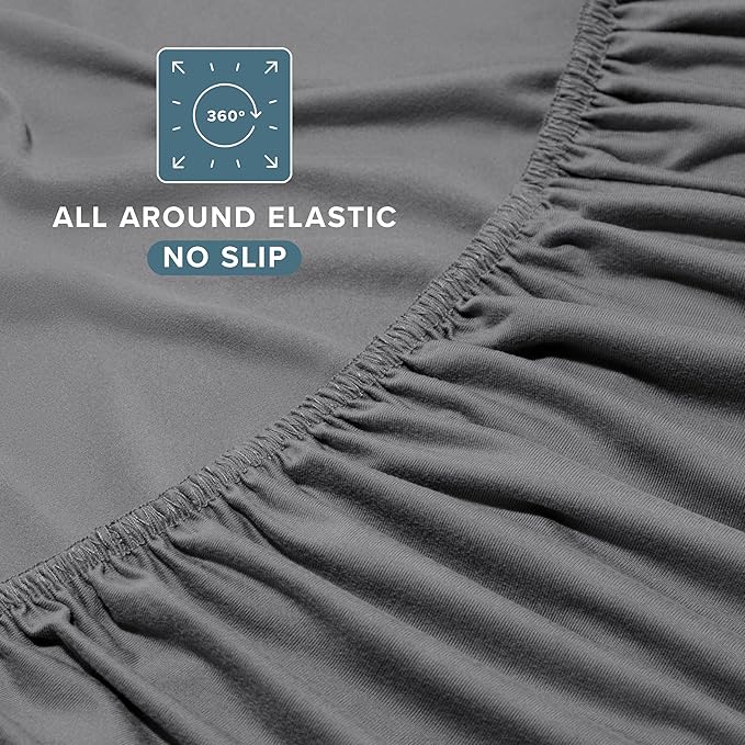 Bare Home Cooling Performance, Moisture-Wicking, Fitted 4-Way Stretch Bed Sheet (Queen, Grey)
