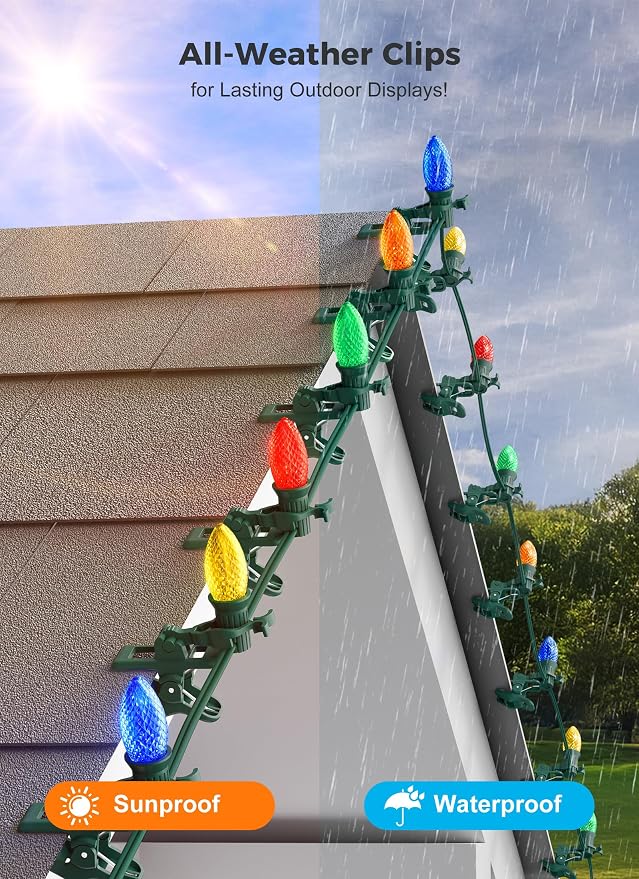 Christmas Light Clips, 25 Count Quick Spring Clips for C7 C9 String Lights