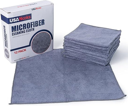 USANOOKS Microfiber Cleaning Cloth Grey - 12 Pcs (12.5"x12.5") - High Performance - 1200 Washes, Ultra Absorbent Microfiber Towel Weave Grime  Liquid for Streak-Free Mirror Shine - Car Washing Cloth