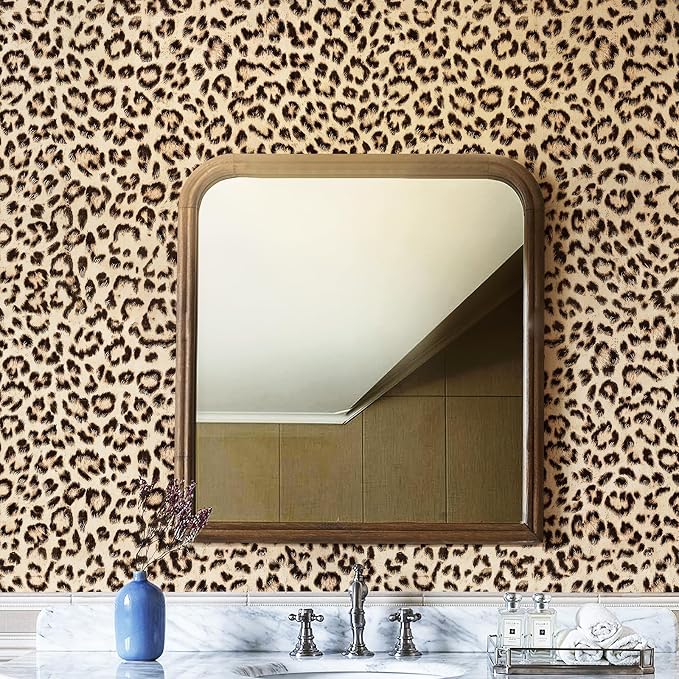 HueBurst 17.3"x480" Leopard Peel and Stick Wallpaper Leopard Contact Paper Self Adhesive Brown Removable Waterproof Contact Paper Art DIY Wallpaper for Bedroom Living Room Furniture