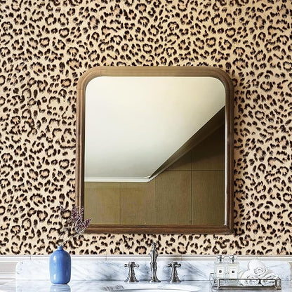 HueBurst 17.3"x480" Leopard Peel and Stick Wallpaper Leopard Contact Paper Self Adhesive Brown Removable Waterproof Contact Paper Art DIY Wallpaper for Bedroom Living Room Furniture
