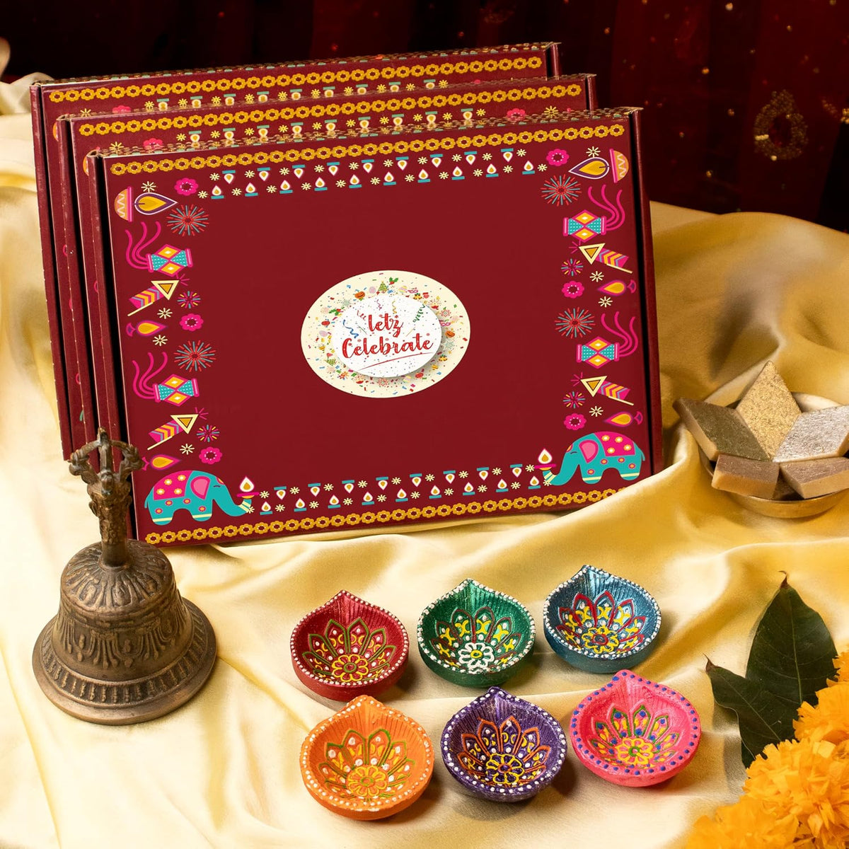 Pack of 12 Clay Diyas with Cotton Wicks, Diwali Decorations for Home, Mitti Diyas for Pooja, Indian Pooja Decor for Mandir, Diwali Gift, Earthen Lamp for Navratri Dussehra, Party Favors( 2 yellow-2Purple-2Pink-2Orange-2Green-2Blue )