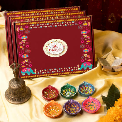 Pack of 12 Clay Diyas with Cotton Wicks, Diwali Decorations for Home, Mitti Diyas for Pooja, Indian Pooja Decor for Mandir, Diwali Gift, Earthen Lamp for Navratri Dussehra, Party Favors( 2 yellow-2Purple-2Pink-2Orange-2Green-2Blue )