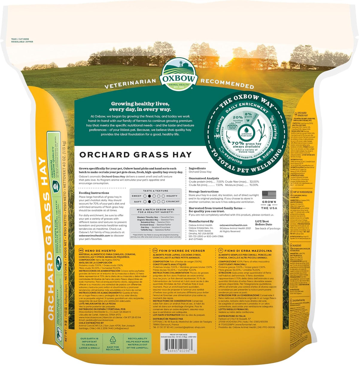 Oxbow Orchard Hay, Rabbit & Guinea Pig Hay, Hand-Sorted, De-Dusted, 40 oz Hand-Sorted, De-Dusted, Oxbow Orchard Grass Hay, Bunny Hay For Rabbits, Guinea Pigs, Bunnies and Chinchillas, Made in USA