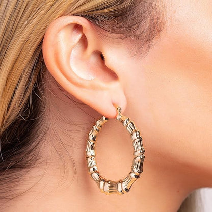 Barzel 18k Gold Plated Bamboo Hoop Earrings for Women, 40MM X 40MM - Made In Brazil