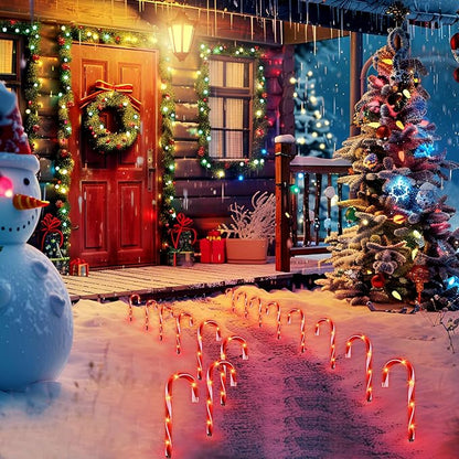 10" Christmas Candy Cane Lights (10PCS) for Landscape Decoration,Red  White Pathway Makers Lights (Include Stakes)
