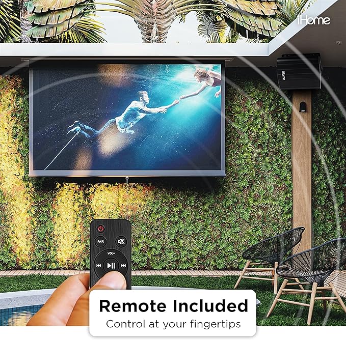 iHome IHSI-W400BT-PR-BLK Bluetooth 4-Inch 100W Weatherproof Speakers, IndoorOutdoor, WallCeiling Mount, Surround Sound, Pair - Ideal for Home Parties
