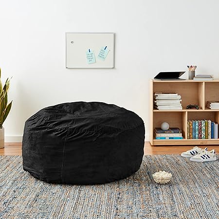 Sofa Sack Bean Bag Chair Cover Only, for Adults and Kids, Without Filling Comfy Fluffy Round or Oval Beanbag Chair Cover Replacement, Lazy Sofa Cover for Reading Chair or Floor Chair, 4-Feet, Black