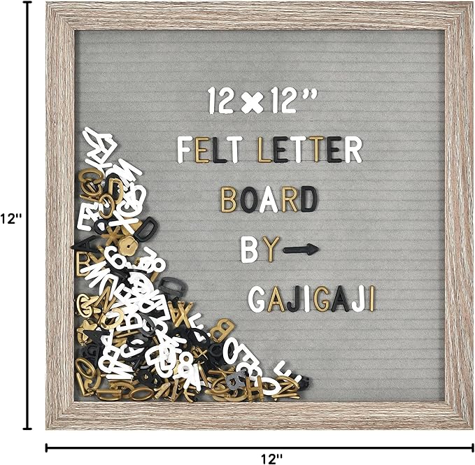 Felt Letter Board with 600 Letters, Numbers, Symbols - 12x12 inch Changeable Message Board with Wooden Frame Wall Mount (Grey)