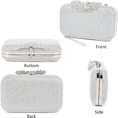 Womens Rhinestone Evening Bag with Butterfly Clasp Glitter Crystal Clutch Purse for Wedding Party