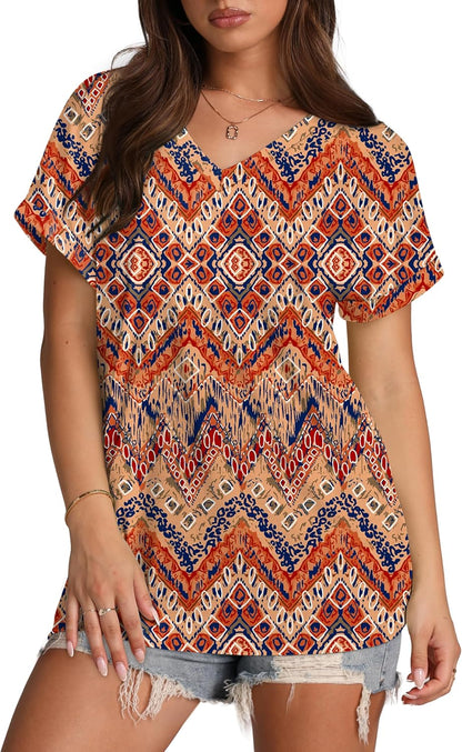 XIEERDUO Womens Summer Tops Short Sleeve Shirts Casual V Neck T Shirt Loose Fit Comfy