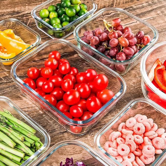 Glass Meal Prep Containers Set of 12 Food Storage Containers for Lunches, Dishwasher Safe, Grey