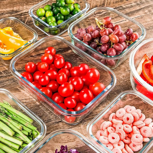 Glass Meal Prep Containers Set of 12 Food Storage Containers for Lunches, Dishwasher Safe, Grey