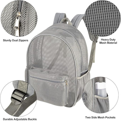COVAX Heavy Duty Mesh Backpack, See Through College Backpack with Padded Shoulder Straps for Commuting, Swimming, Travel, Beach, Outdoor Sports (Grey)