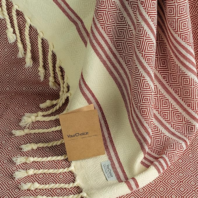 Your Choice Turkish Beach Towel (71x41) - 100% Conton Turkish Towel Diamond Weave, Sand Free Quick Dry Beach Towels Oversized Clearance, Lightweight Compact Travel Towel - Color Red