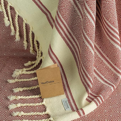 Your Choice Turkish Beach Towel (71x41) - 100% Conton Turkish Towel Diamond Weave, Sand Free Quick Dry Beach Towels Oversized Clearance, Lightweight Compact Travel Towel - Color Red