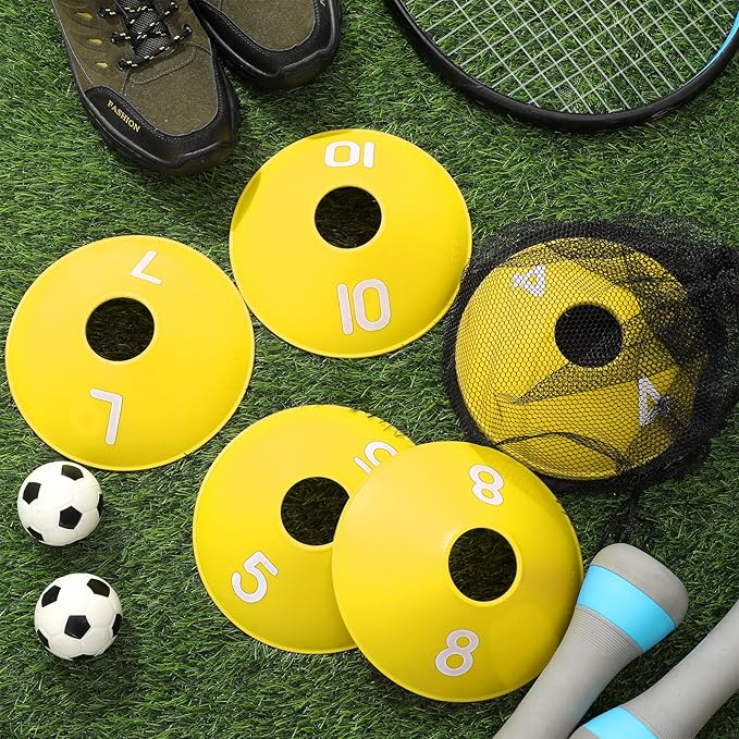 10 Pcs Numbered Sports Disc Cones 1-10 Soccer Cones with Mesh Carry Bag Flexible Agility Cones Soft Field Cones for Gym PE Classes School Activities Games, Sports Training Equipment