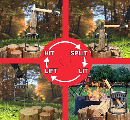 Wood Splitter Kindling er Manual Kindling Splitter Portable Log Splitter, Wedge Made from CAST Steel, No Axe, Black