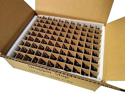 DropperStopTM 1oz Amber Glass Dropper Bottles (30mL) with Tapered Glass Droppers - Pack of 99