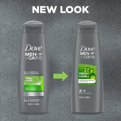 Dove MenCare Fortifying 2 in 1 Shampoo and Conditioner for Normal to Oily Hair Fresh and Clean with Caffeine Helps Strengthen and Nourish Hair 12 oz