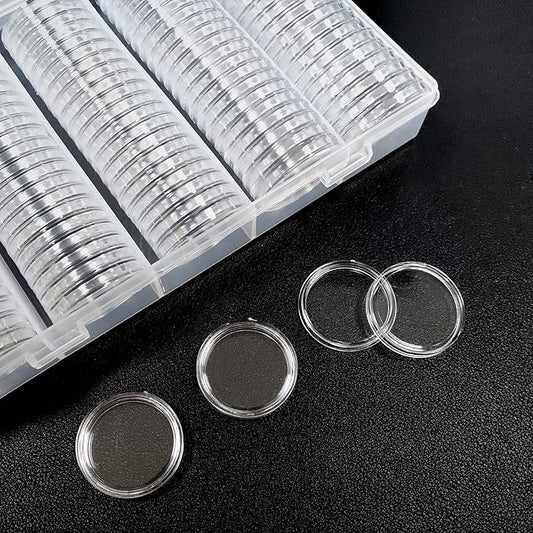 100Pack 25mm Coin Storage Capsules Holder, Round High Transparency Plastic Coin Container Case For Coin Collection Supplies