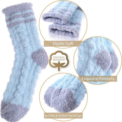 EBMORE Womens Fuzzy Socks Fleece Fluffy Cabin Plush Warm Sleep Soft Cozy Winter Adult Socks 6 Packs ( Candy Color Stripe )