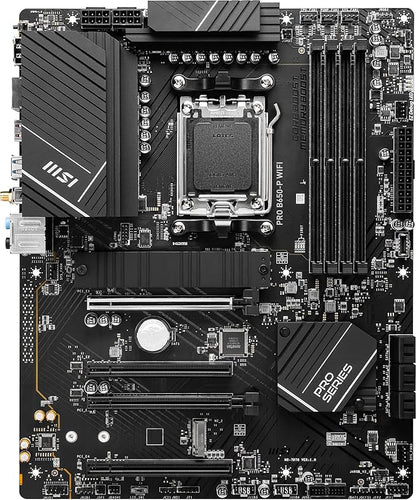 MSI PRO B650-P WiFi ProSeries Motherboard (AMD AM5, ATX, DDR5, PCIe 4.0, M.2, SATA 6Gb/s, USB 3.2 Gen 2, HDMI/DP, Wi-Fi 6E, AMD Ryzen 7000 Series Desktop Processors)