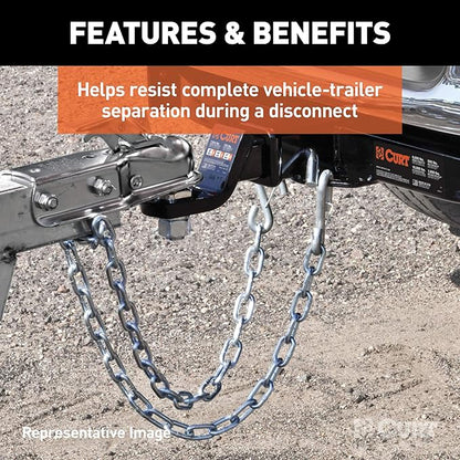 CURT 80010 48-Inch Trailer Safety Chain with 38-In S-Hooks, 2,000 lbs Break Strength