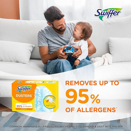Swiffer Dusters Refill for Cleaning, Feather  Microfiber Duster Disposable Alternative, for Dusting Furniture, Blinds, Ceiling Fans, Walls, Helps Remove Allergens, Unscented, 18ct