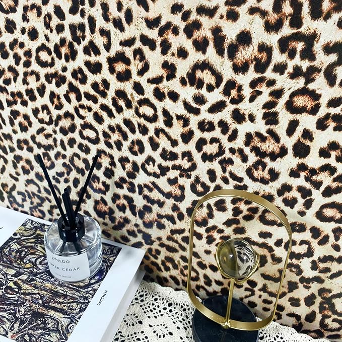 HueBurst 17.3"x480" Leopard Peel and Stick Wallpaper Leopard Contact Paper Self Adhesive Brown Removable Waterproof Contact Paper Art DIY Wallpaper for Bedroom Living Room Furniture