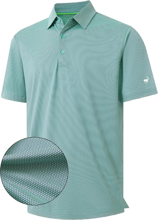 Rouen Mens Polo Shirts Short Sleeve Soft Lightweight Performance Dry Fit Jacquard Casual Collared Golf Polo Shirts for Men