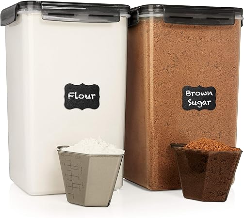 WHITE FEATHER SUPPLIES 2 PC 6.5L  220 Oz Large Flour Sugar Storage Containers - Leak Proof, BPA Free, Clear Plastic Food Storage Containers with Lids Airtight - Bulk Storage for Kitchen and Pantry