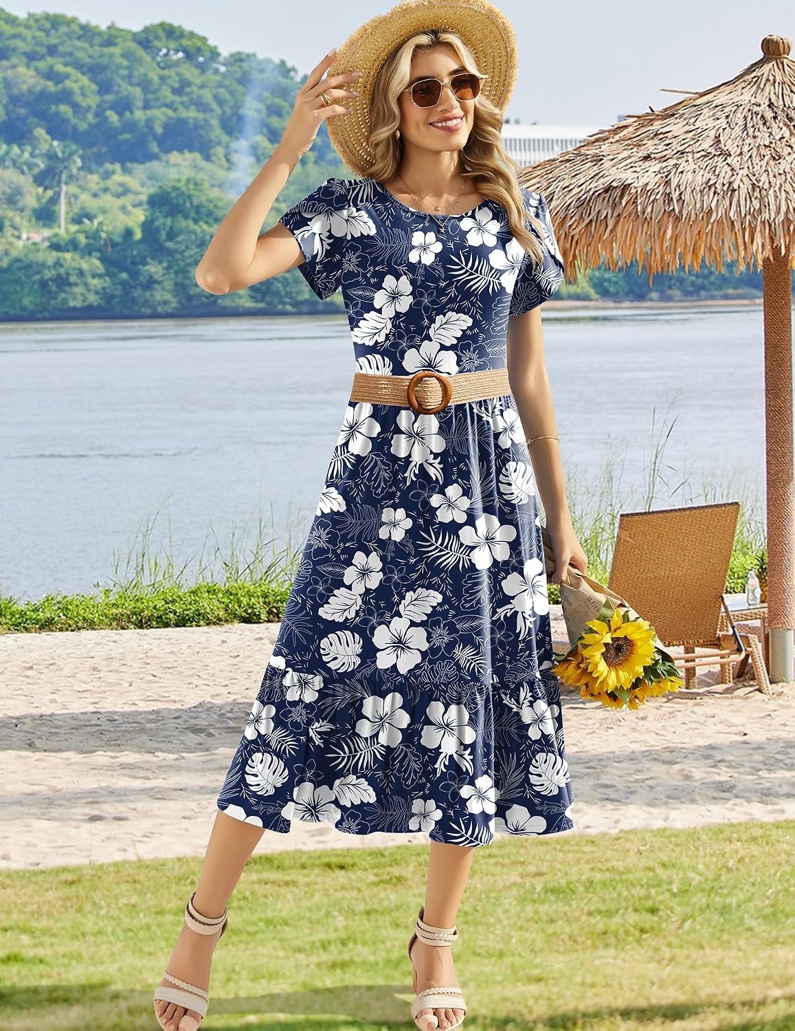 HOTOUCH Summer Dresses for Women 2026 Casual Midi Boho T Shirt Dress Ladies Sundress Aline Long Beach Vacation Clothes