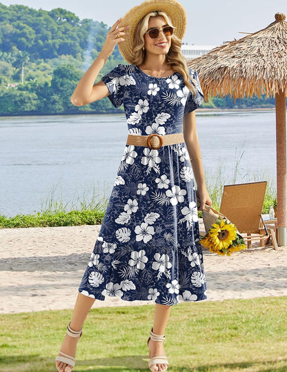 HOTOUCH Summer Dresses for Women 2026 Casual Midi Boho T Shirt Dress Ladies Sundress Aline Long Beach Vacation Clothes
