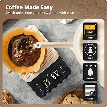 Greater Goods 0.1g Precision Coffee Scale with Timer  3kg Digital Scale for Pour-Over, Espresso, French Press, Kitchen Use (Birch)