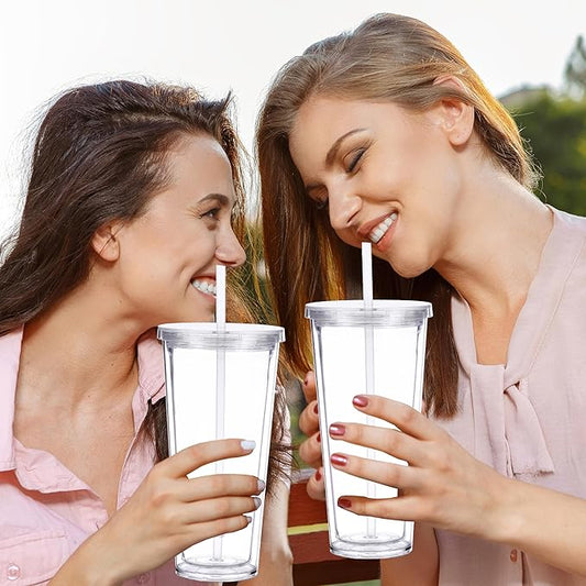 24oz Tumbler with Lid and Straw, Leak Proof and Double Wall Insulated Reusable Plastic Cups,Travel Reusable Iced Coffee Cup (1, Transparent Color)