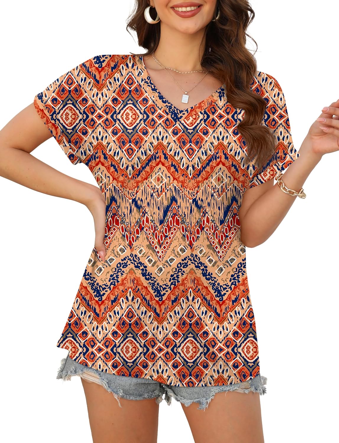 XIEERDUO Womens Summer Tops Short Sleeve Shirts Casual V Neck T Shirt Loose Fit Comfy