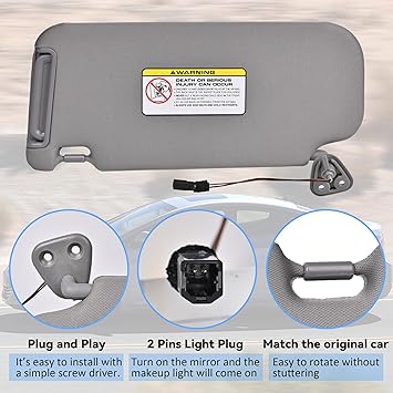 Elantra Sun Visor US Version Right Passenger Side Fit for 2007-2010 Hyundai Elantra Replace OE 852022H0208M Gray Fabric (Right Passenger Side)