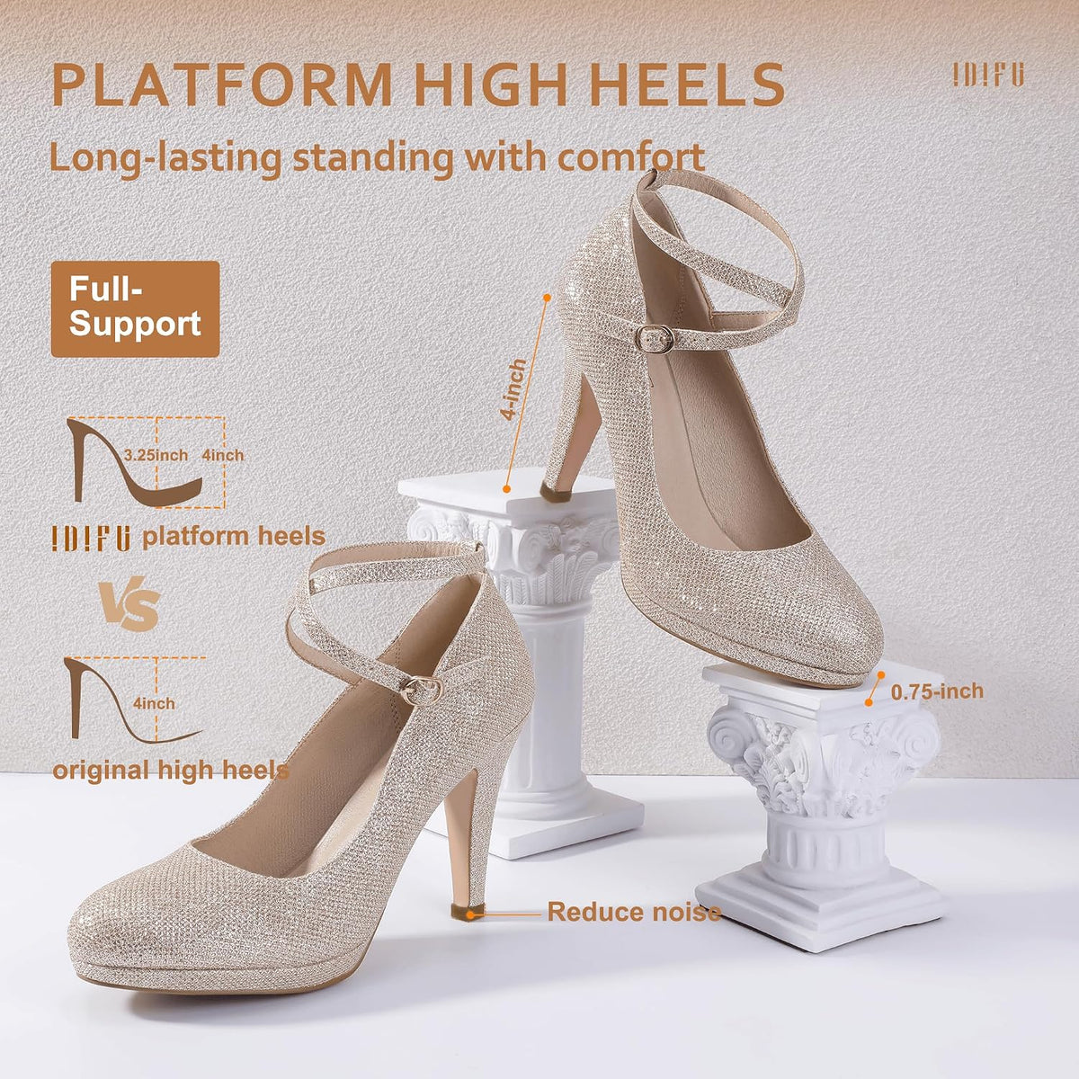 Women's Tracy Platform High Heels Closed Toe Pumps Strappy Cross Ankle Strap Shoes for Casual Work Wedding