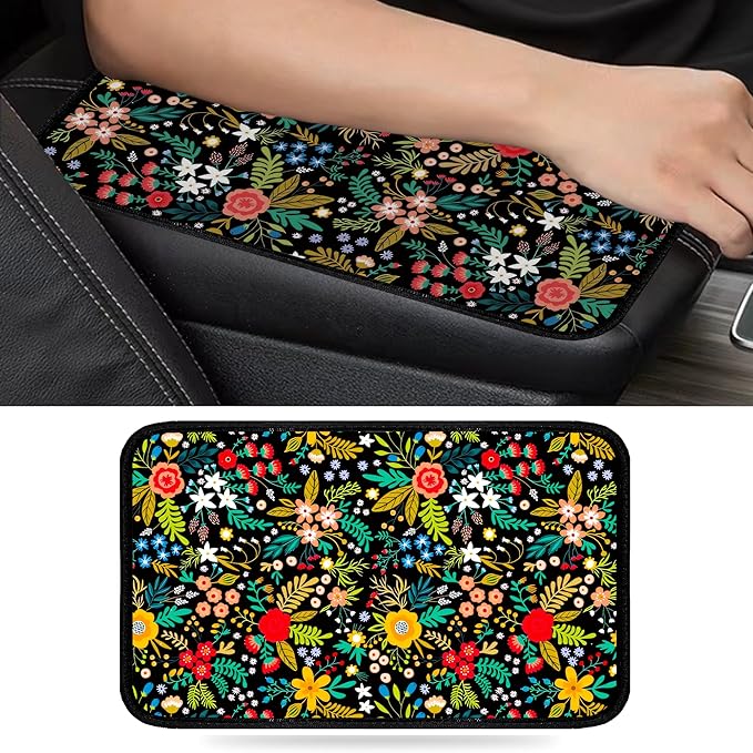Garden Wildflowers Universal Armrest Cover Pad, Car Center Console Cushion Pad, Protect from Pet Claws, Dirt, and Sticky Fingers, Comfortable Car Decor Accessories Fit for Most Cars, Vehicles, SUVs