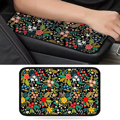 Garden Wildflowers Universal Armrest Cover Pad, Car Center Console Cushion Pad, Protect from Pet Claws, Dirt, and Sticky Fingers, Comfortable Car Decor Accessories Fit for Most Cars, Vehicles, SUVs