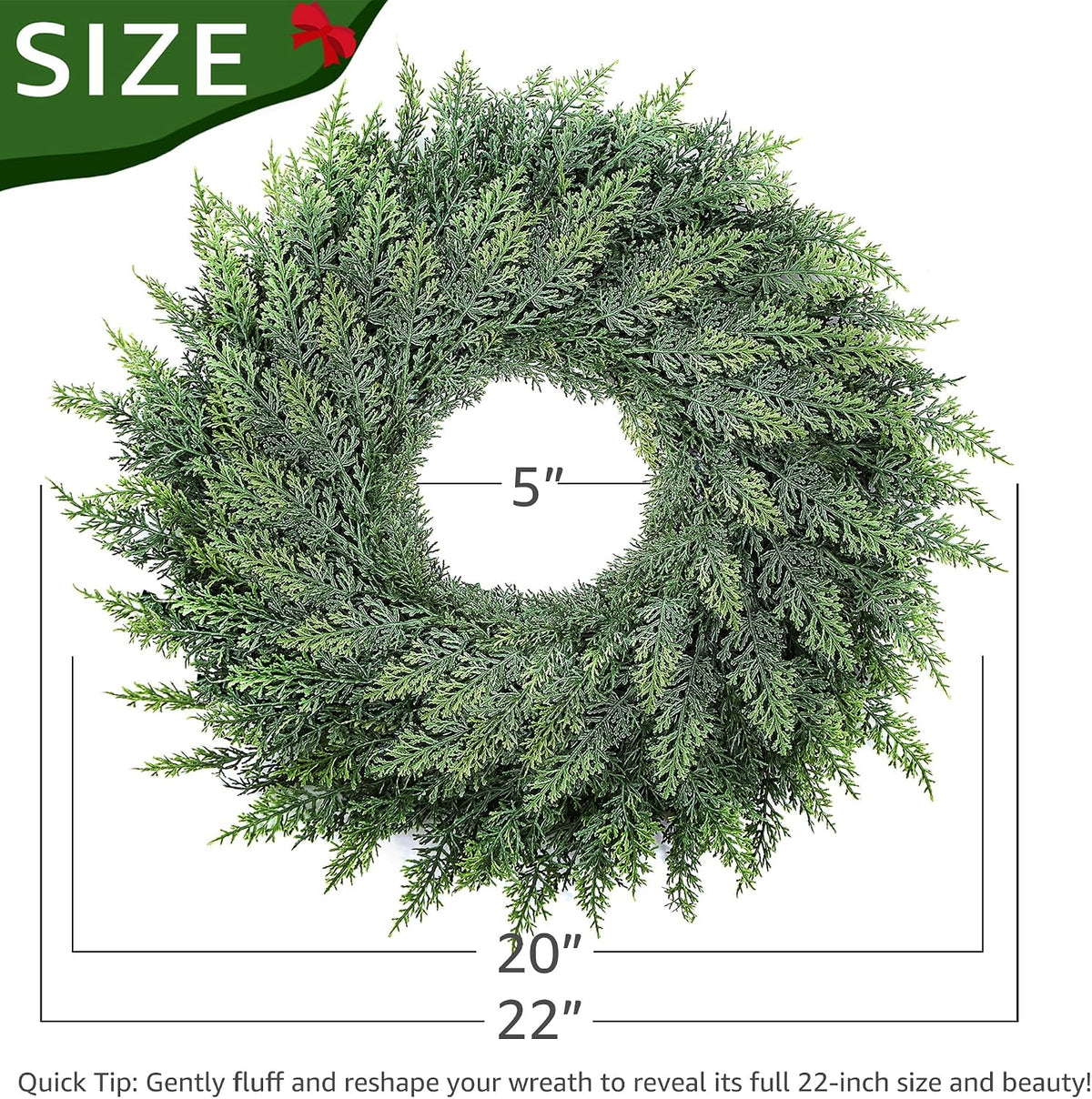 Small Greenery Cedar Wreath - 18" Artificial Real Touch Wreath for Front Door Windows Outdoor Indoor Decor Weatherproof Traditional Holiday Decorations