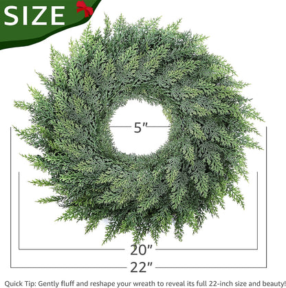 Small Greenery Cedar Wreath - 18" Artificial Real Touch Wreath for Front Door Windows Outdoor Indoor Decor Weatherproof Traditional Holiday Decorations